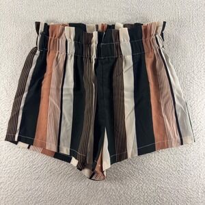 SHEIN Women's Striped Paperbag Waist Shorts Black Tan Cream Size L Spring Summer
